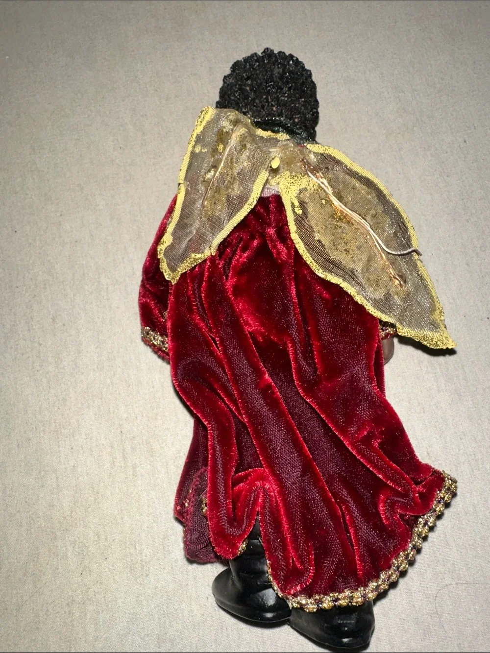 Vintage-Inspired Collectible Red Velvet Porcelain Doll in Festive Robe